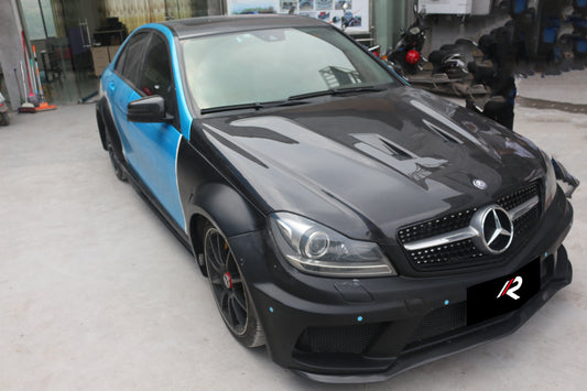 Mercedes Benz C-Class C250 Luxury Sport W204 2012 2013 2014 with Aftermarket Parts - Black Series Conversion Style Hood Carbon Fiber / FRP from Aero Republic