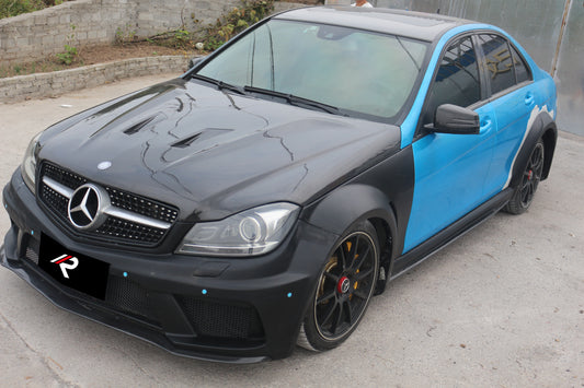 Mercedes Benz C-Class C250 Luxury Sport W204 2012 2013 2014 with Aftermarket Parts - Black Series Conversion Style Hood Carbon Fiber / FRP from Aero Republic