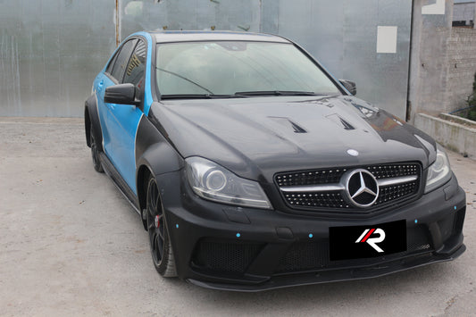 Mercedes Benz C-Class C250 Luxury Sport W204 2012 2013 2014 with Aftermarket Parts - Black Series Conversion Style Hood Carbon Fiber / FRP from Aero Republic