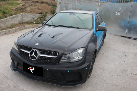 Mercedes Benz C-Class C250 Luxury Sport W204 2012 2013 2014 with Aftermarket Parts - Black Series Conversion Style Hood Carbon Fiber / FRP from Aero Republic