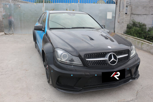 Mercedes Benz C-Class C250 Luxury Sport W204 2012 2013 2014 with Aftermarket Parts - Black Series Conversion Style Hood Carbon Fiber / FRP from Aero Republic