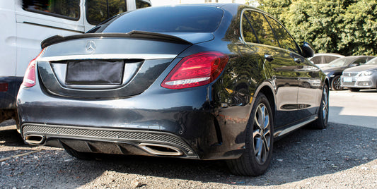 Mercedes Benz C-Class C63S C63 C43 AMG C450 C300 W205 Sedan 2015 2016 2017 2018 2019 2020 2021 with Aftermarket Parts - X Style Rear Lip Spoiler Pre-preg Carbon Fiber from Aero Republic