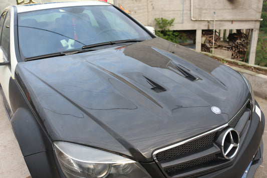 Mercedes Benz W204 C63 AMG 2008 2009 2010 2011 with Aftermarket Parts - Black Series Conversion Style Hood Carbon Fiber / FRP from Aero Republic