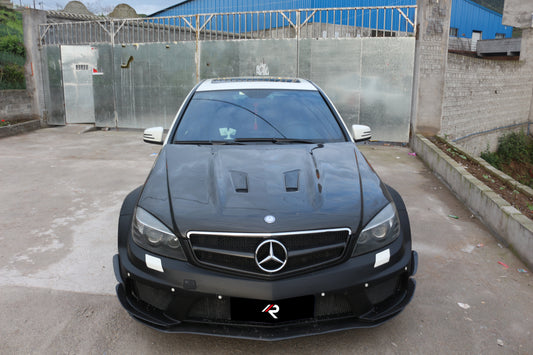 Mercedes Benz W204 C63 AMG 2008 2009 2010 2011 with Aftermarket Parts - Black Series Conversion Style Hood Carbon Fiber / FRP from Aero Republic