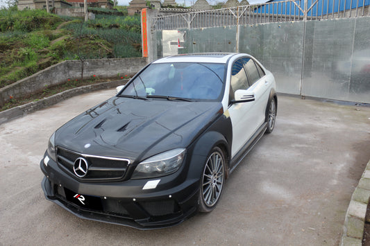 Mercedes Benz W204 C63 AMG 2008 2009 2010 2011 with Aftermarket Parts - Black Series Conversion Style Hood Carbon Fiber / FRP from Aero Republic