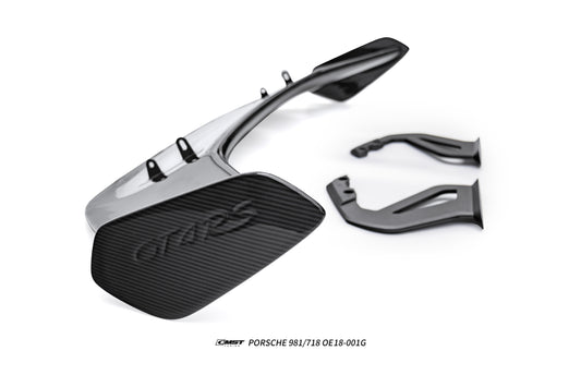 Porsche 981 Cayman (Base / S / GTS) 2012 2013 2014 2015 2016 & 718 982 Cayman (Base / T / S / GTS) 2017-ON & 987.1 987.2 Cayman (Base / S) 2005-2012 with Aftermarket Parts - GT4RS Conversion Style Rear Wing Dry Pre-preg Carbon Fiber / FRP from Aero Republic