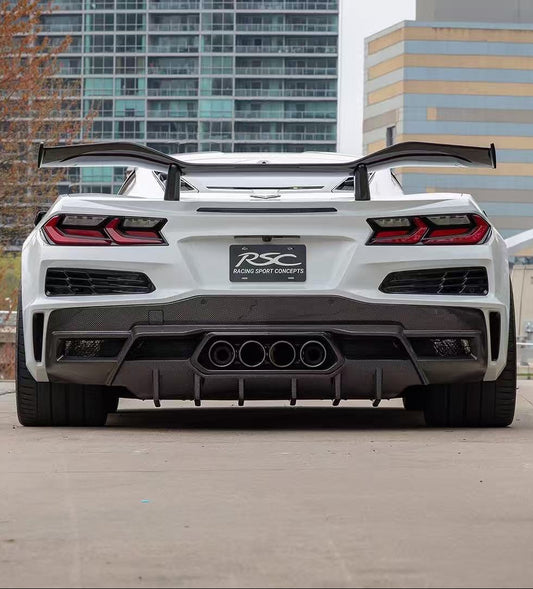 Chevrolet C8 Corvette Base 2020-ON (requires center exit exhaust conversion) & C8 Corvette Z06 2023-ON & C8 Corvette E-Ray 2024-ON (requires center exit exhaust conversion) with Aftermarket Parts - RSC Style Rear Diffuser Carbon Fiber from Aero Republic