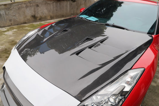 Nissan GTR R35 EBA 2017 2018 2019 2020 2021 2022 2023 2024 (2017+ hood recommended for 2008-2016 model years) with Aftermarket Parts - TS Style Hood Dry Pre-preg Carbon Fiber from Aero Republic