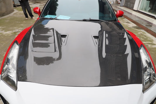 Nissan GTR R35 EBA 2017 2018 2019 2020 2021 2022 2023 2024 (2017+ hood recommended for 2008-2016 model years) with Aftermarket Parts - TS Style Hood Dry Pre-preg Carbon Fiber from Aero Republic