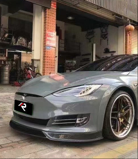 Tesla Model S 2nd Gen Late 2016-Early 2021 with Aftermarket Parts - Front Lip Carbon Fiber from Aero Republic