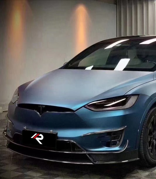 Tesla Model X P100D 100D 90D 75D 60D Performance Long Range Base 2016 2017 2018 2019 2020 2021 with Aftermarket Parts - RZ Style Front Lip Carbon Fiber from Aero Republic