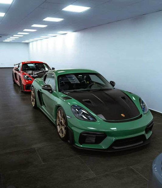 Porsche 981 Cayman & Boxster (all models, including Base / S / GTS / GT4 / Spyder) 2012 2013 2014 2015 2016  718 982 Cayman Base/S/T/GTS/GT4/GT4RS 2017-ON & 718 982 Boxster Base/S/T/GTS/Spyder/Spyder RS 2017-ON &amp; 991.1 911 Carrera Base/S/T/4/4S/Targa 4/ Targa 4S/GTS/Turbo/Turbo S/GT3/GT3RS 2012 2013 2014 2015 2016 &amp; 991.2 911 Carrera Base/S/T/4/4S/Targa 4/ Targa 4S/GTS/Turbo/Turbo S/GT3/GT3RS/GT2RS 2017 2018 2019 with Aftermarket Parts - GT4RS Weissach 1:1 Style Hood Bonnet Dry Carbon
