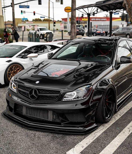 Mercedes Benz W204 C63 AMG Facelift 2012 2013 2014 with Aftermarket Parts - IMP Style Transperant Tempered Glass Window Hood Carbon Fiber / FRP from Aero Republic