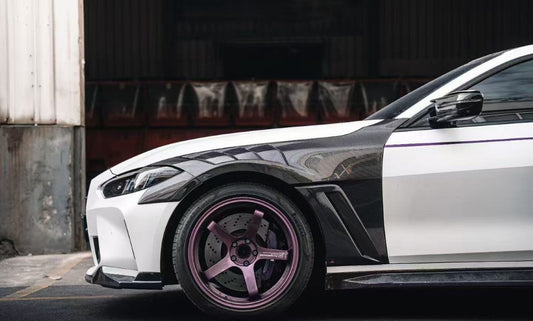 BMW M4 / M4C / M4CS G82 G83 2021-ON with Aftermarket Parts - ART Widebody Front Fenders Dry Pre-preg Carbon Fiber from ArmorExtend