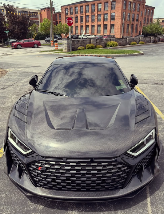 Audi R8 Gen 2 2017 2018 2019 2020 2021 2022 2023 with Aftermarket Parts - AE Style Hood Bonnet Double-sided Carbon Fiber / Partial Carbon Fiber from ArmorExtend