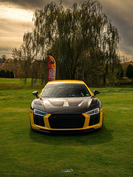 Audi R8 Gen 2 2017 2018 2019 2020 2021 2022 2023 with Aftermarket Parts - AE Style Hood Bonnet Double-sided Carbon Fiber / Partial Carbon Fiber from ArmorExtend