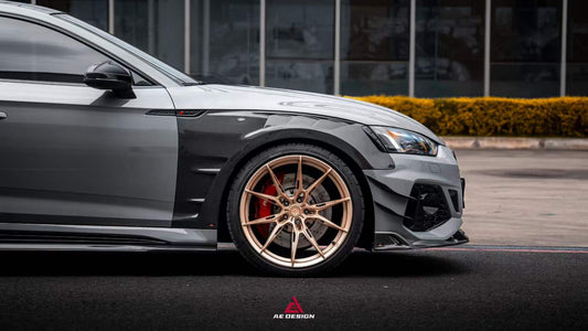 Audi RS5 B9.5 2020 2021 2022 2023 2024 2025 with Aftermarket Parts - AE V2 Style Front Canards Dry Pre-preg Carbon Fiber from ArmorExtend