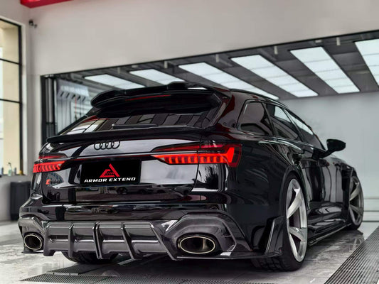 Audi RS6 C8 2020 2021 2022 2023 2024 & RS7 C8 2020 2021 2022 2023 2024 with Aftermarket Parts - AE Rear Diffuser & Canards Carbon Fiber?from ArmorExtend