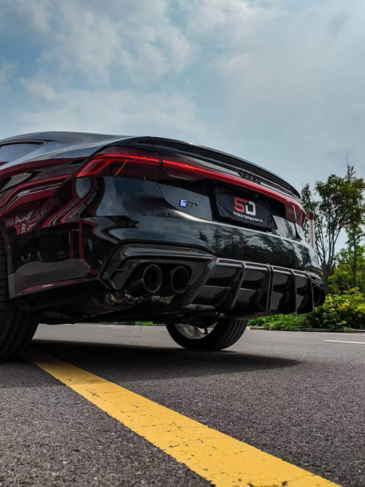 Audi S7 A7 (with S-bumper) C8 2019-ON with Aftermarket Parts - AE ART Rear Diffuser & Canards Dry Pre-preg Carbon Fiber from ArmorExtend