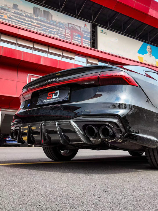 Audi S7 A7 (with S-bumper) C8 2019-ON with Aftermarket Parts - AE ART Rear Diffuser & Canards Dry Pre-preg Carbon Fiber from ArmorExtend