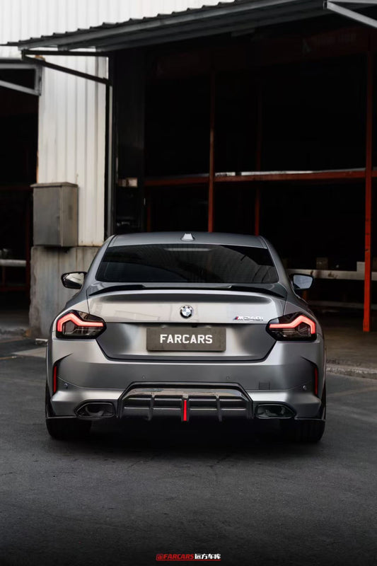 BMW 2 Series G42 230i (With M-Package Bumper) M240i 2022 2023 2024 with Aftermarket Parts - AE Style Rear Diffuser & Canards Pre-preg Carbon Fiber from ArmorExtend