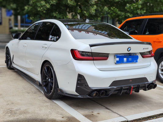 BMW 3 Series 330i (With M-Package Bumper, does not fit base model) M340i LCI G20 G21 2023 2024 2025 with Aftermarket Parts - AE V2 Style Rear Diffuser & Canards Carbon Fiber from ArmorExtend