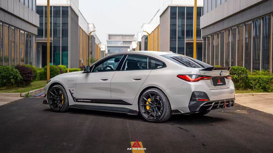 BMW I4 M50 / e Drive 40 & 4 Series Gran Coupe M440i 430i G26 2022 2023 2024 with Aftermarket Parts - AE Style Side Skirts Carbon Fiber from ArmorExtend