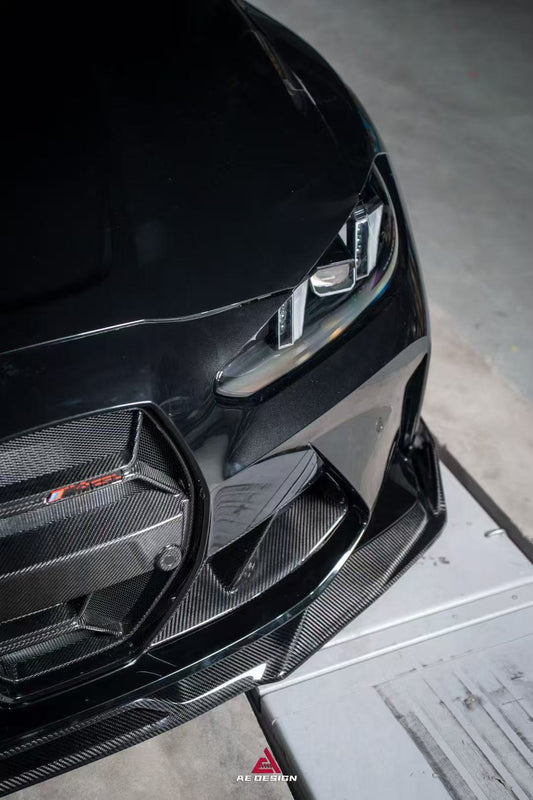 BMW M3 G80 G81 2021 2022 2023 2024 & M4 G82 G83 2021 2022 2023 2024 with Aftermarket Parts - AE V1 Style Front Lip Carbon Fiber from ArmorExtend