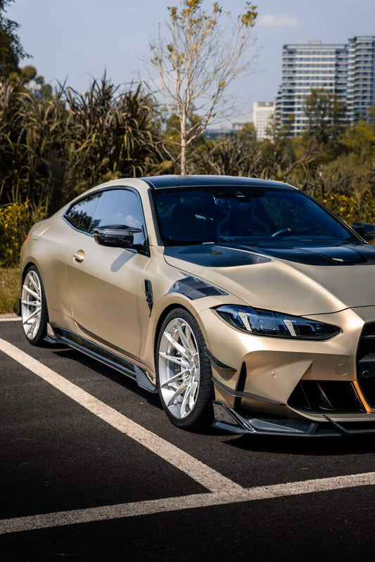 BMW M4 G82 G83 2021-ON with Aftermarket Parts - Venom Sport Series Style Side Skirts Dry Pre-preg Carbon Fiber from ArmorExtend