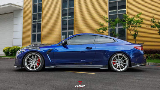 BMW M4 G82 G83 2021-ON with Aftermarket Parts - Venom Sport Series Style Side Skirts Dry Pre-preg Carbon Fiber from ArmorExtend