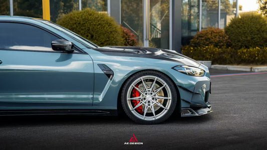 BMW M3 G80 G81 2021 2022 2023 2024 & M4 G82 G83 2021 2022 2023 2024 with Aftermarket Parts - AE V1 Style Front Lip Carbon Fiber from ArmorExtend