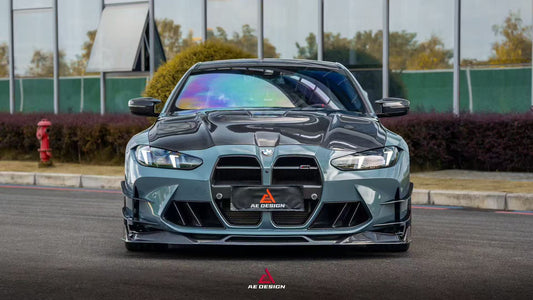 BMW M3 G80 G81 2021 2022 2023 2024 & M4 G82 G83 2021 2022 2023 2024 with Aftermarket Parts - AE V1 Style Front Lip Carbon Fiber from ArmorExtend