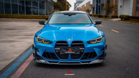 BMW M3 G80 G81 2021 2022 2023 2024 & M4 G82 G83 2021 2022 2023 2024 with Aftermarket Parts - AE V1 Style Front Lip Carbon Fiber from ArmorExtend