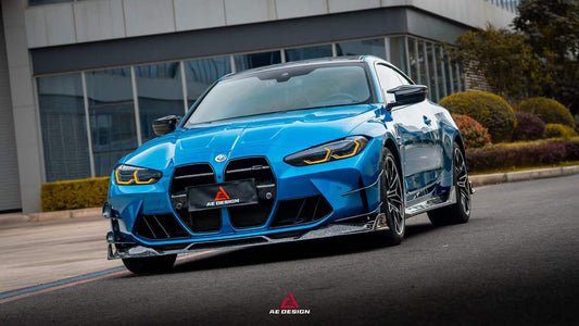 BMW M3 G80 G81 2021 2022 2023 2024 & M4 G82 G83 2021 2022 2023 2024 with Aftermarket Parts - AE V1 Style Front Lip Carbon Fiber from ArmorExtend