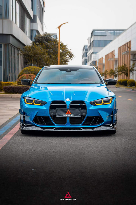 BMW M3 G80 G81 2021 2022 2023 2024 & M4 G82 G83 2021 2022 2023 2024 with Aftermarket Parts - AE V1 Style Front Lip Carbon Fiber from ArmorExtend