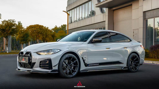 BMW I4 M50 / e Drive 40 & 4 Series Gran Coupe M440i 430i G26 2022 2023 2024 with Aftermarket Parts - AE Style Side Skirts Carbon Fiber from ArmorExtend