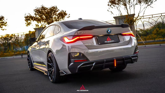 BMW I4 M50 / e Drive 40 & 4 Series Gran Coupe M440i 430i G26 2022 2023 2024 with Aftermarket Parts - AE Style Side Skirts Carbon Fiber from ArmorExtend