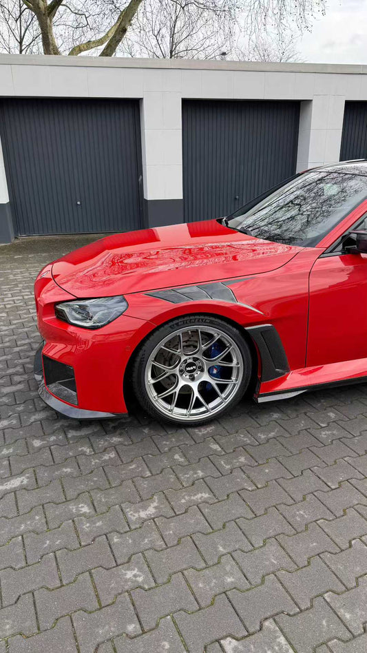 BMW M2 & M2C G87 2023 2024 with Aftermarket Parts - AE V2 Style Front Fenders Pre-preg Carbon Fiber from ArmorExtend