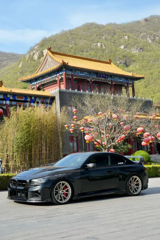 BMW M2 & M2C G87 2023 2024 with Aftermarket Parts - AE V2 Style Front Fenders Pre-preg Carbon Fiber from ArmorExtend