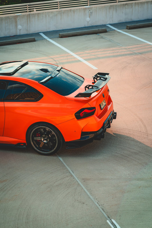 BMW 2 Series G42 230i (With M-Package Bumper) M240i 2022 2023 2024 with Aftermarket Parts - AE Style Rear Diffuser & Canards Pre-preg Carbon Fiber from ArmorExtend
