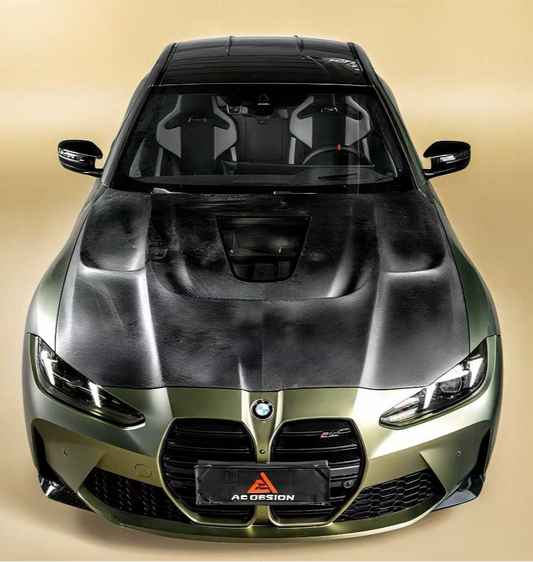 BMW M3CS M3C M3 G80 G81 2021-ON & M4CSL M4CS M4C M4 G82 G83 2021-ON with Aftermarket Parts - ART Vented Transparent Glass V2 Hood Bonnet Dry Pre-preg Carbon Fiber from ArmorExtend