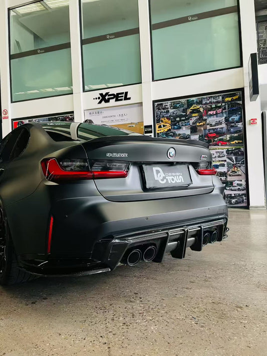 BMW M3 G80 G81 & M4 G82 G83 2021-ON with Aftermarket Parts - V3 Rear Diffuser & Rear Canards Dry Pre-preg Carbon Fiber from ArmorExtend