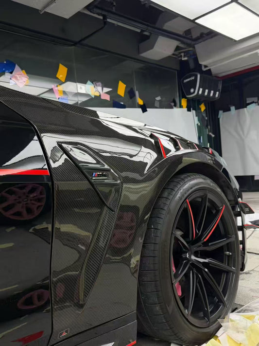 BMW M3 G80 G81 2021 2022 2023 2024 & M4 G82 G83 2021 2022 2023 2024 with Aftermarket Parts - AE Style Front Fenders Pre-preg Carbon Fiber from ArmorExtend