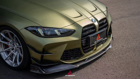BMW M3 G80 G81 2021 2022 2023 2024 & M4 G82 G83 2021 2022 2023 2024 with Aftermarket Parts - AE V1 Style Front Lip Carbon Fiber from ArmorExtend