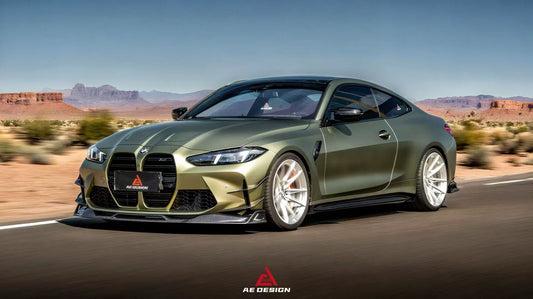 BMW M3 G80 G81 2021 2022 2023 2024 & M4 G82 G83 2021 2022 2023 2024 with Aftermarket Parts - AE V1 Style Front Lip Carbon Fiber from ArmorExtend