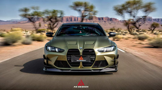 BMW M3 G80 G81 2021 2022 2023 2024 & M4 G82 G83 2021 2022 2023 2024 with Aftermarket Parts - AE V1 Style Front Lip Carbon Fiber from ArmorExtend