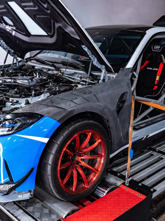 BMW M3 G80 G81 2021 2022 2023 2024 & M4 G82 G83 2021 2022 2023 2024 with Aftermarket Parts - AE Style Front Fenders Carbon Fiber from ArmorExtend