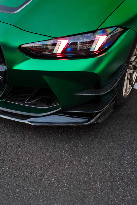 BMW M3 G80 G81 2021 2022 2023 2024 & M4 G82 G83 2021 2022 2023 2024 with Aftermarket Parts - AE V2 Style Front Lip Pre-preg Carbon Fiber from ArmorExtend