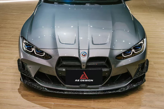 BMW M3 G80 G81 2021 2022 2023 2024 & M4 G82 G83 2021 2022 2023 2024 with Aftermarket Parts - AE V2 Style Front Lip Carbon Fiber from ArmorExtend