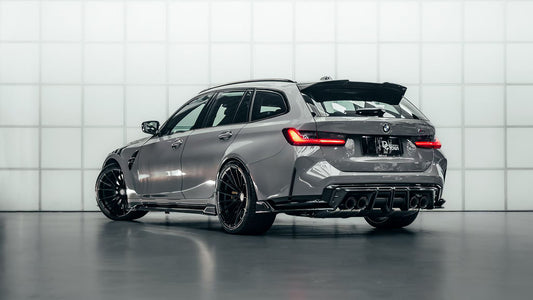BMW M3 G80 G81 & M4 G82 G83 2021-ON with Aftermarket Parts - V3 Rear Diffuser & Rear Canards Dry Pre-preg Carbon Fiber from ArmorExtend